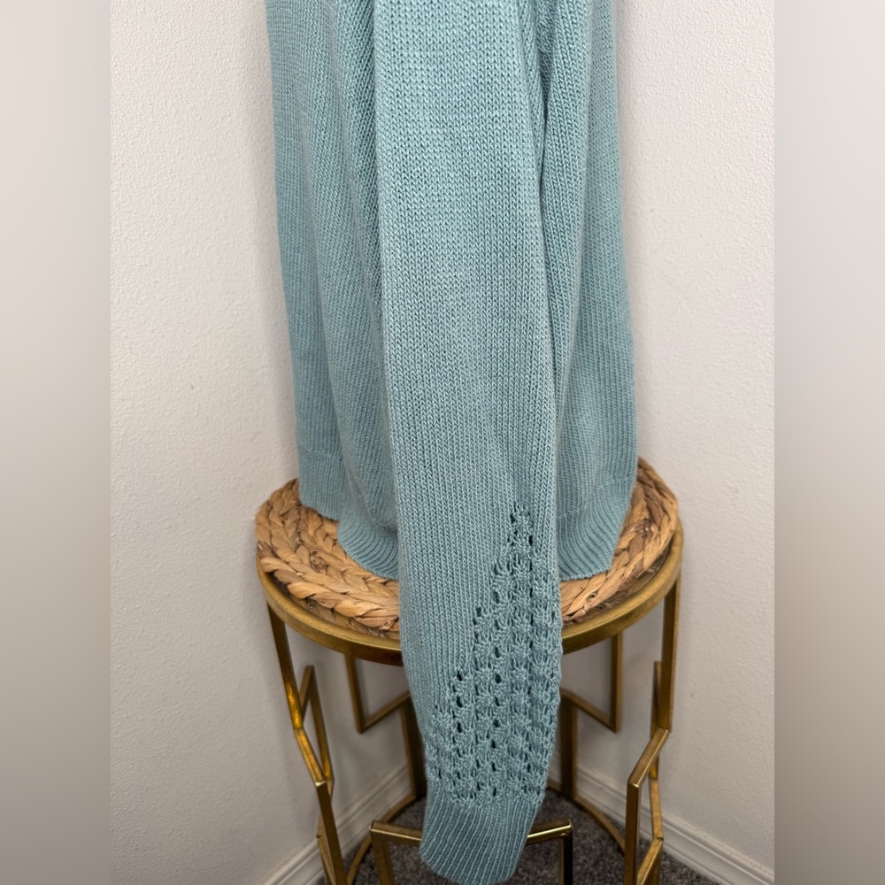Sundance Cardigan Dover Pointelle Knit Dusty Blue Teal buttoned Cardi sweater - Picture 5 of 8